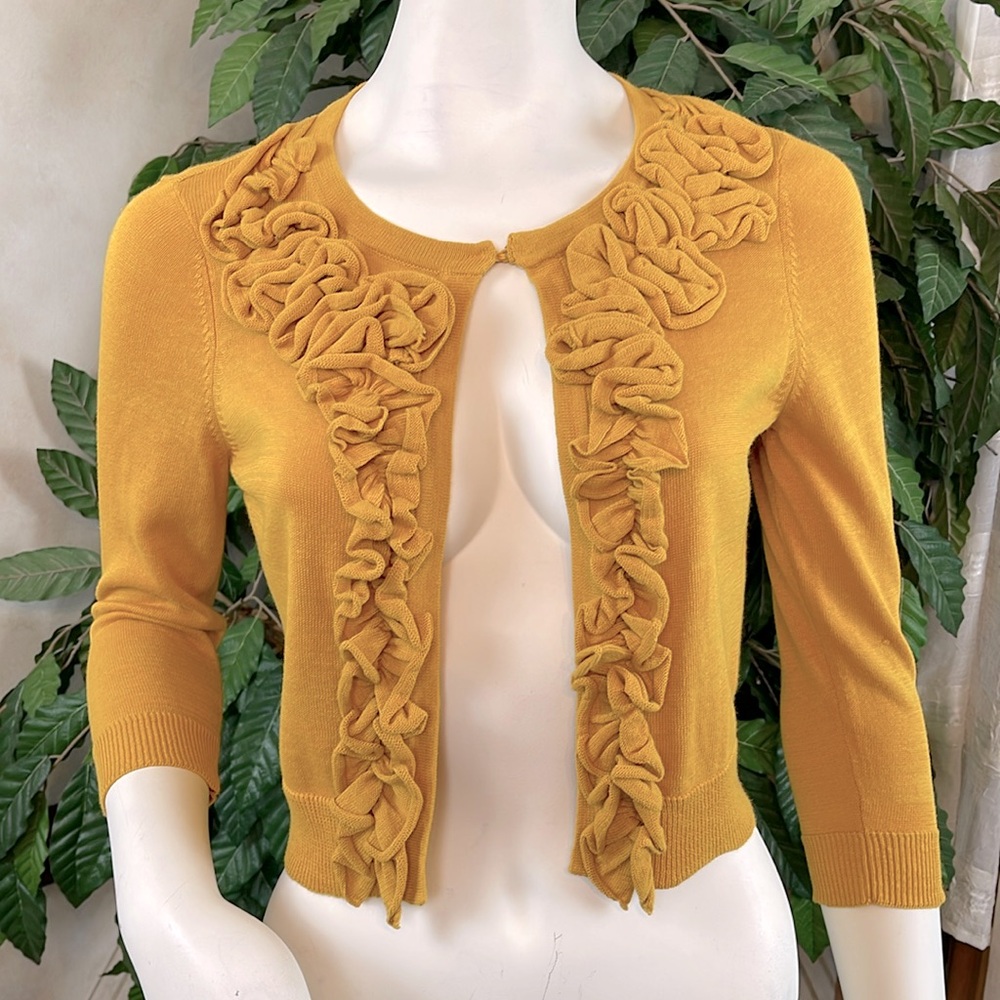 INC GOLD RUFFLE DETAIL CROPPED SWEATER